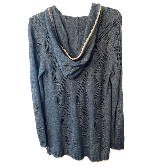 Soft Surroundings Blue Hooded Open Cable Knit Sweater Size Small S Boho Casual - Picture 5 of 7